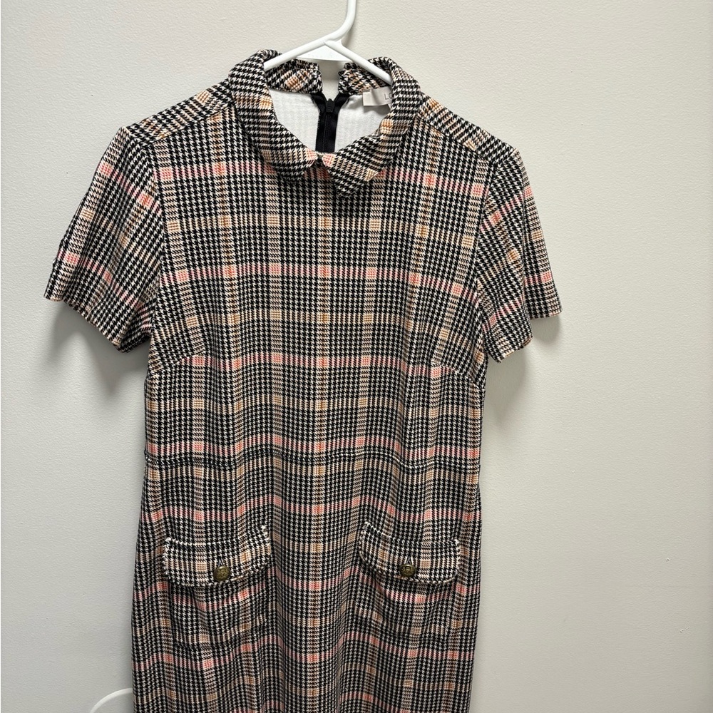 LOFT Black and Pink Sheath Dress with Peter Pan Collar